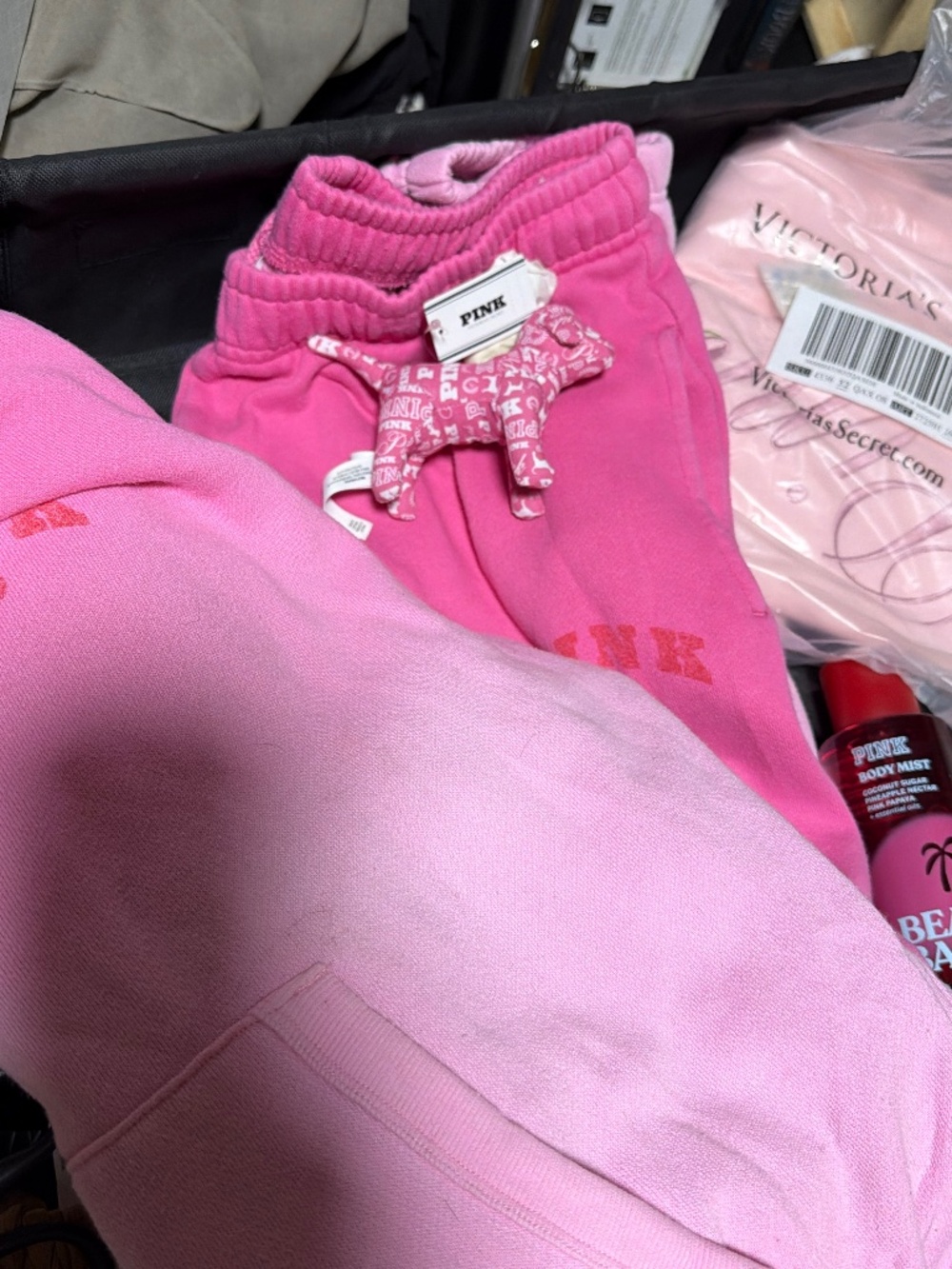 NWT Victoria’s Secret PINK 5-Pc Pink Set: Zip Hoodie, Joggers, Dog Plush, Mist,